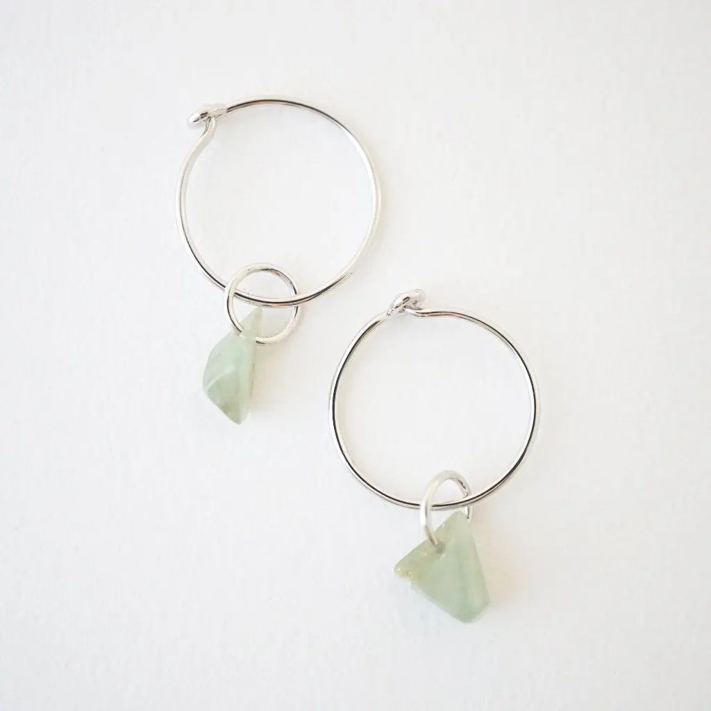 Wishing Crystal Accent Minimalist Hoop Earrings — Dainty Gemstone Drop - Rose Gold Earrings