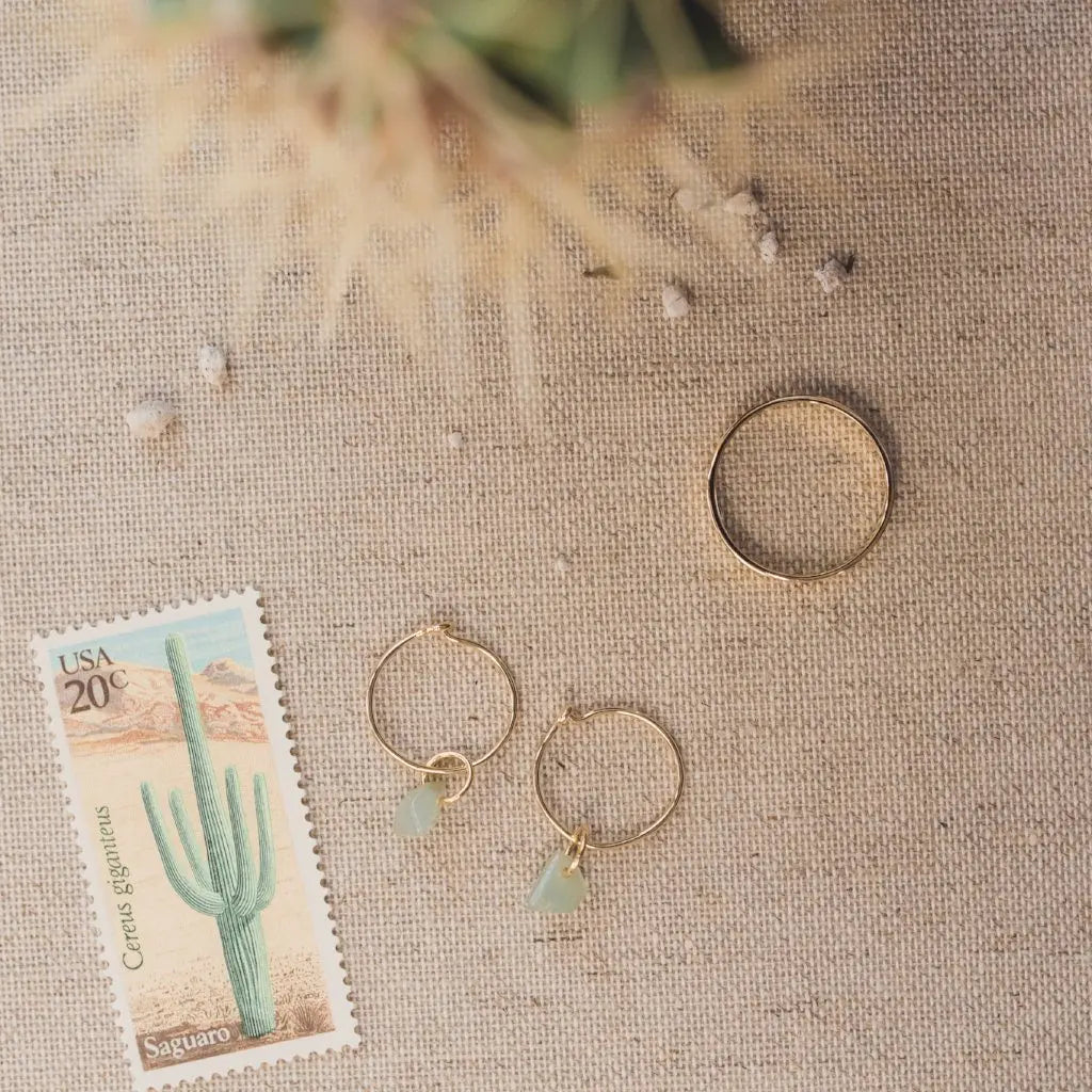 Wishing Crystal Accent Minimalist Hoop Earrings — Dainty Gemstone Drop - Earrings