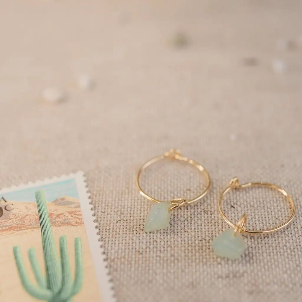 Wishing Crystal Accent Minimalist Hoop Earrings — Dainty Gemstone Drop - Earrings