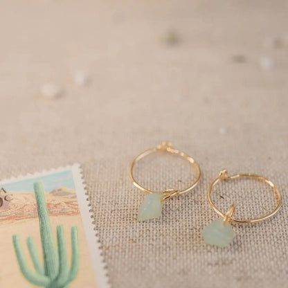 Wishing Crystal Accent Minimalist Hoop Earrings — Dainty Gemstone Drop - Earrings