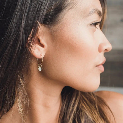 Wishing Crystal Accent Minimalist Hoop Earrings — Dainty Gemstone Drop - Earrings