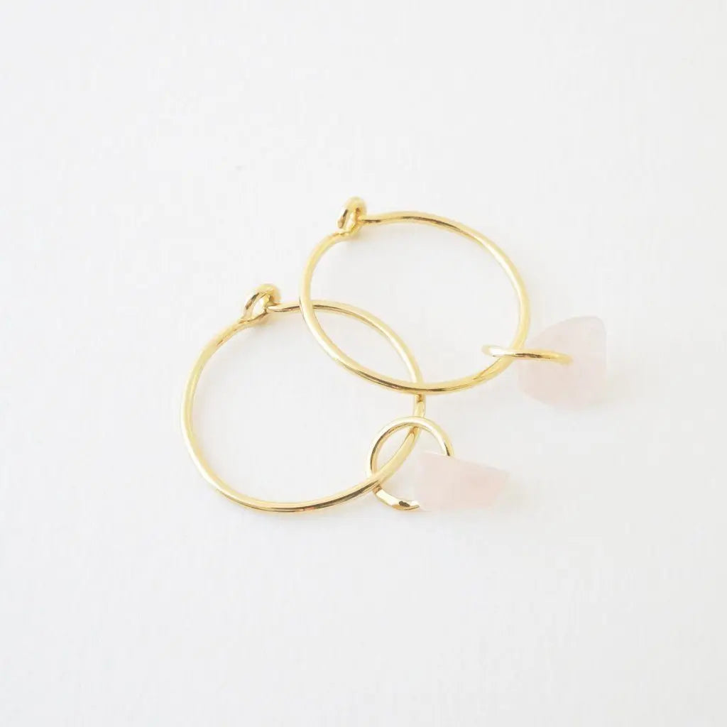 Wishing Crystal Accent Minimalist Hoop Earrings — Dainty Gemstone Drop - Earrings