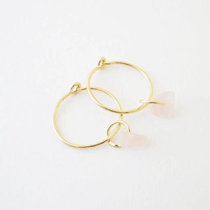 Wishing Crystal Accent Minimalist Hoop Earrings — Dainty Gemstone Drop - Earrings