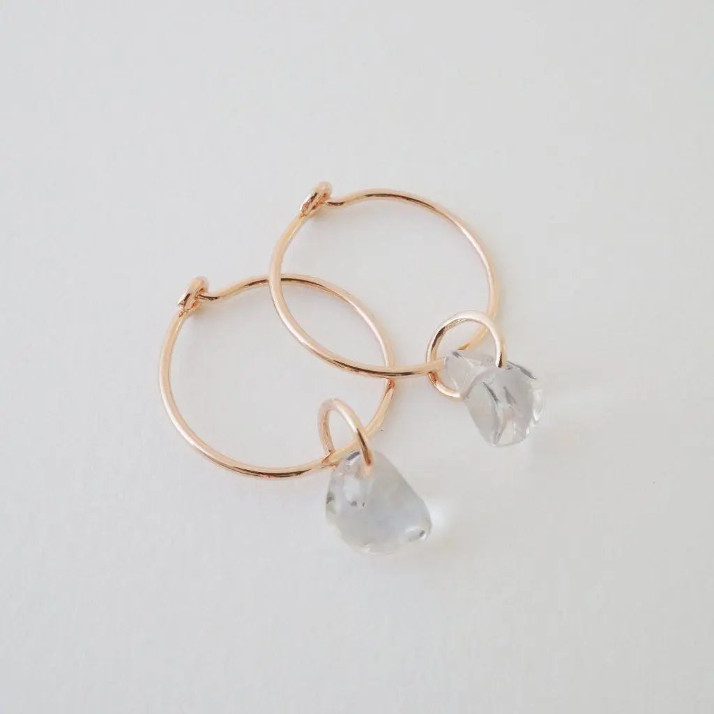 Wishing Crystal Accent Minimalist Hoop Earrings — Dainty Gemstone Drop - Earrings