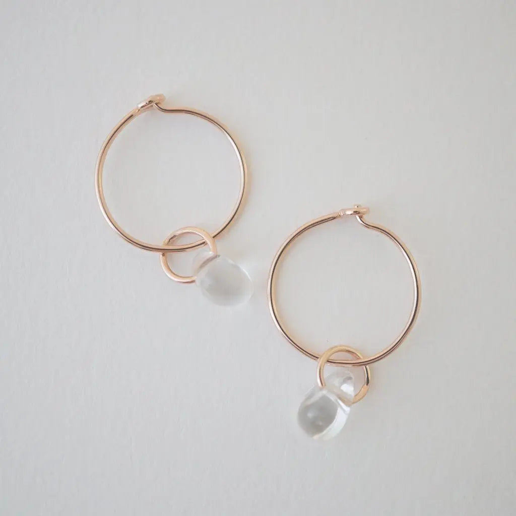 Wishing Crystal Accent Minimalist Hoop Earrings — Dainty Gemstone Drop - Silver Earrings