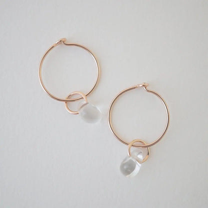 Wishing Crystal Accent Minimalist Hoop Earrings — Dainty Gemstone Drop - Silver Earrings