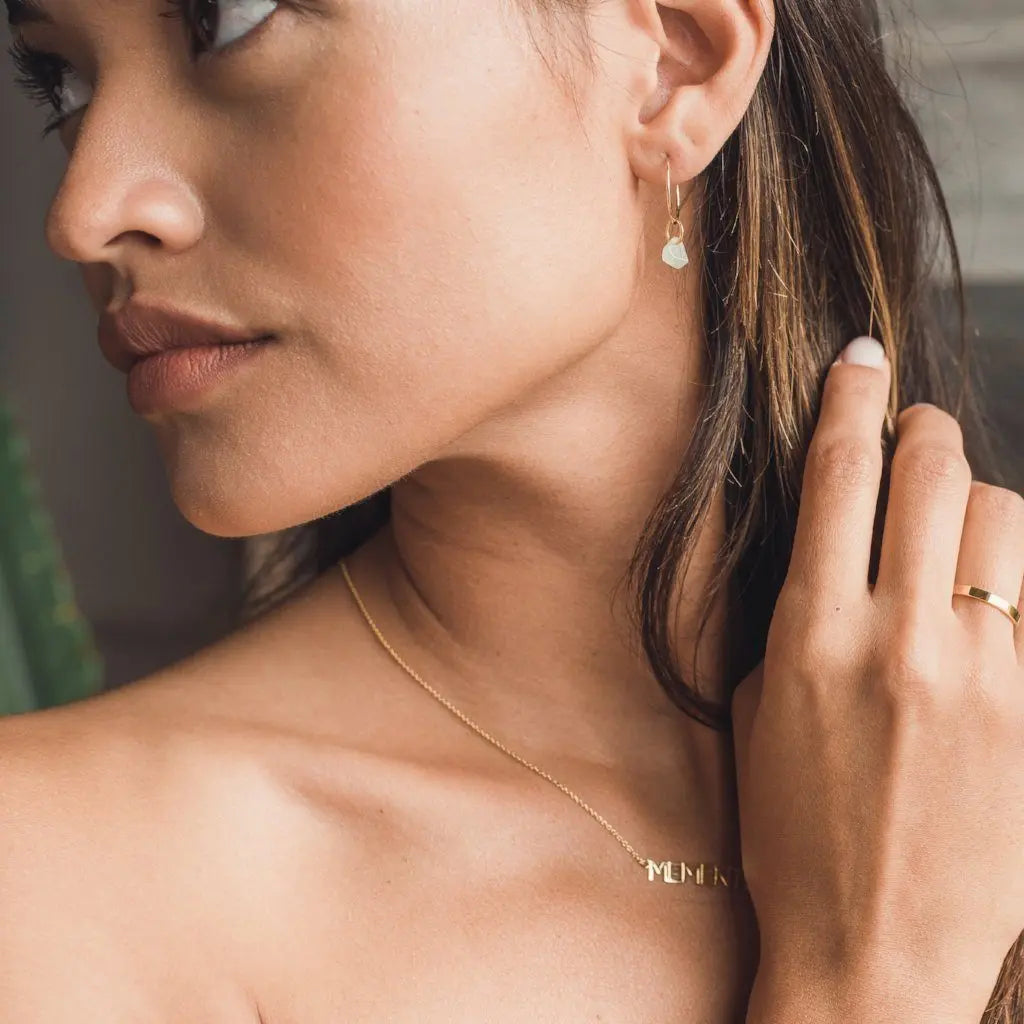 Wishing Crystal Accent Minimalist Hoop Earrings — Dainty Gemstone Drop - Earrings