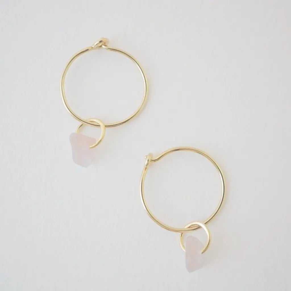 Wishing Crystal Accent Minimalist Hoop Earrings — Dainty Gemstone Drop - Gold Earrings
