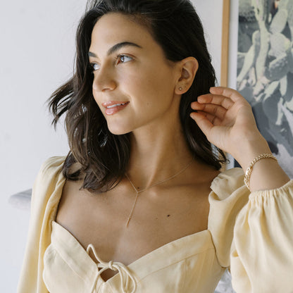 Lariat Bar Pendant Necklace — Whisper Thin Chain Delicate Drop Minimalist - Necklaces