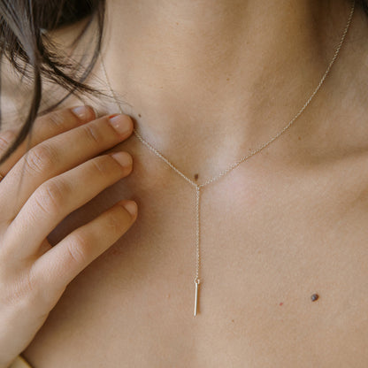 Lariat Bar Pendant Necklace — Whisper Thin Chain Delicate Drop Minimalist - Gold Necklaces