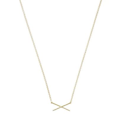 Crossed X Bar Pendant Necklace — Delicate Whisper Thin Chain Minimalist - Gold Necklaces