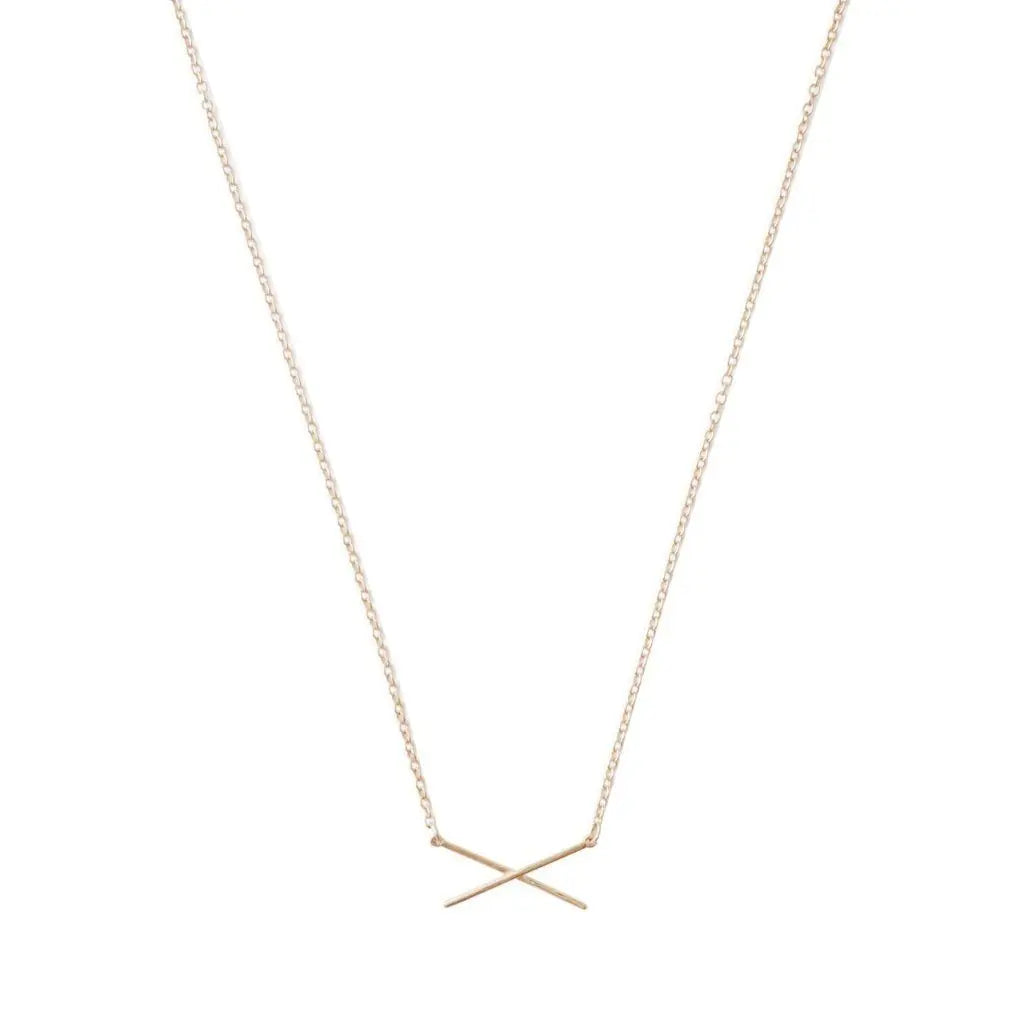 Crossed X Bar Pendant Necklace — Delicate Whisper Thin Chain Minimalist - Rose Gold Necklaces