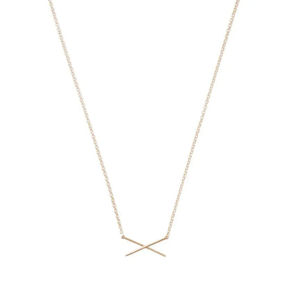 Crossed X Bar Pendant Necklace — Delicate Whisper Thin Chain Minimalist - Rose Gold Necklaces