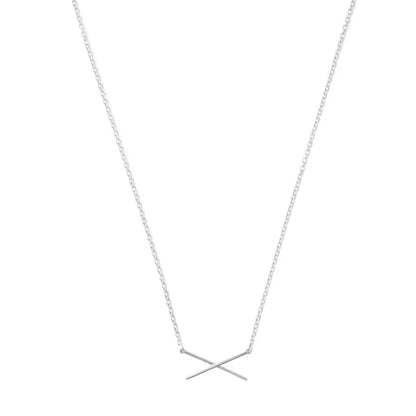 Crossed X Bar Pendant Necklace — Delicate Whisper Thin Chain Minimalist - Silver Necklaces