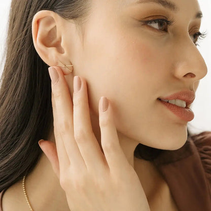 Crossed X Bar Crawler Stud Earrings — Delicate Bold 16mm Minimalist - Earrings