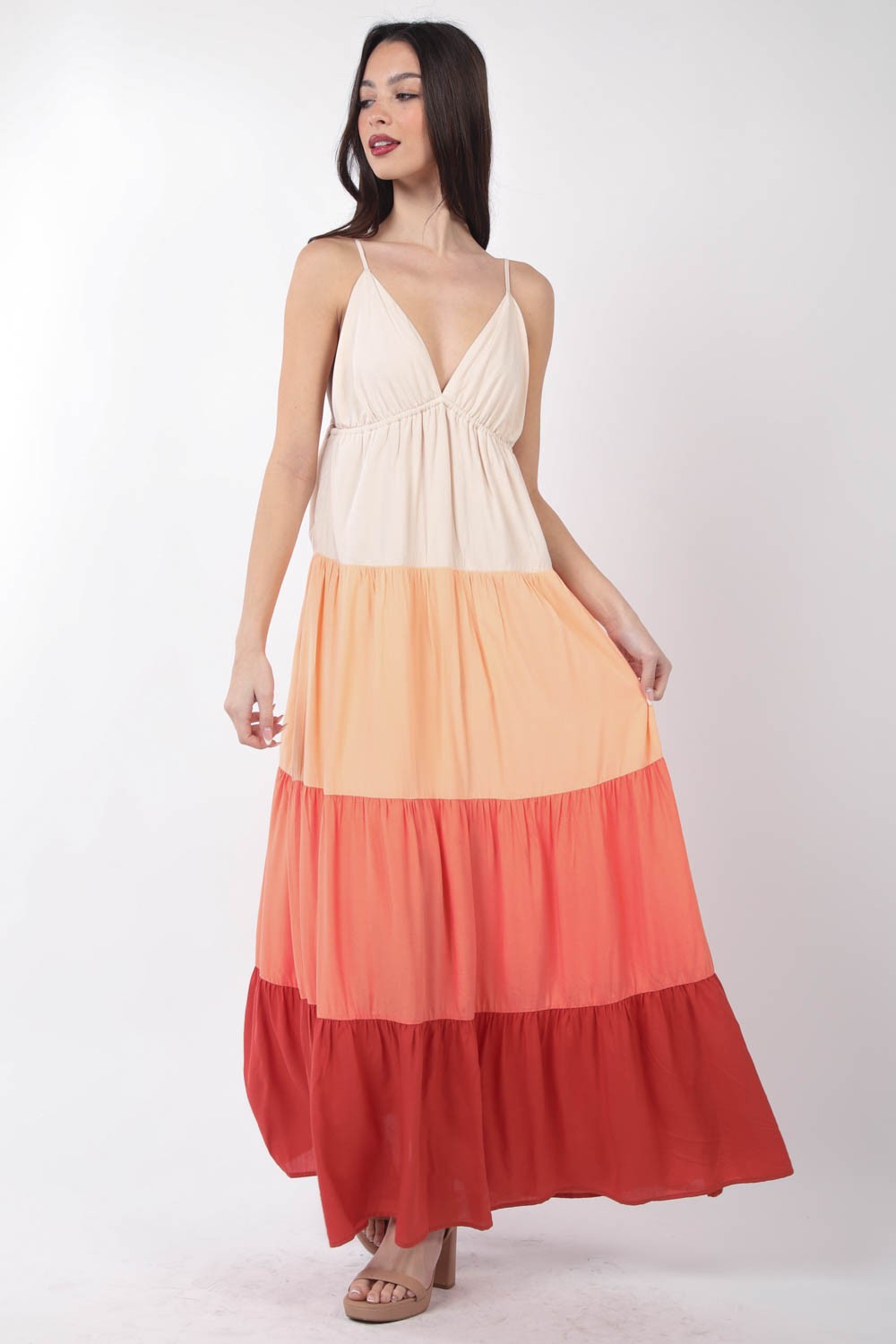 Color Block Tiered Maxi Cami Dress for Women | Maxi Dresses | Ro + Ivy