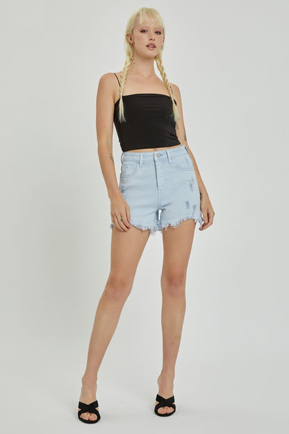 Full Size High Rise Distressed Detail Denim Shorts for Women | Shorts | Ro + Ivy