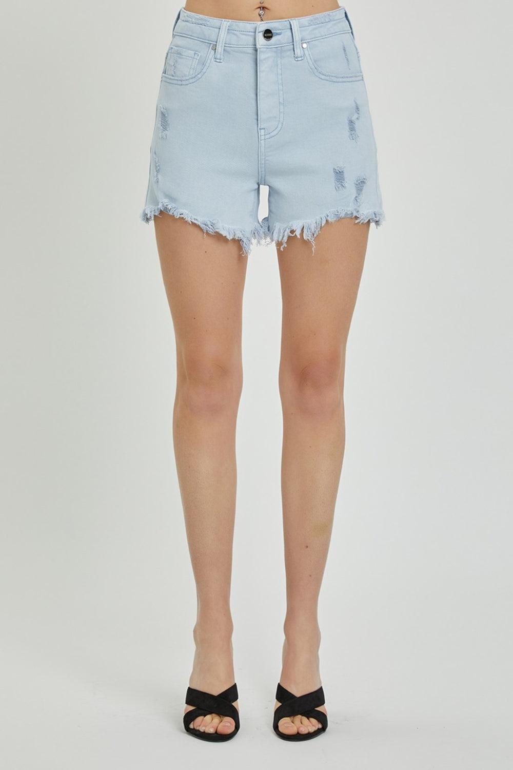 Full Size High Rise Distressed Detail Denim Shorts for Women | Shorts | Ro + Ivy