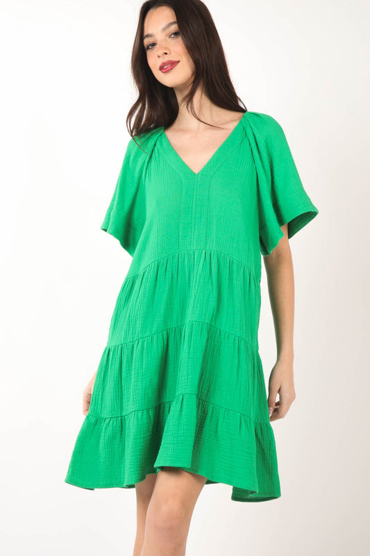 Texture V-Neck Ruffled Tiered Short Dress for Women | Mini Dresses | Ro + Ivy