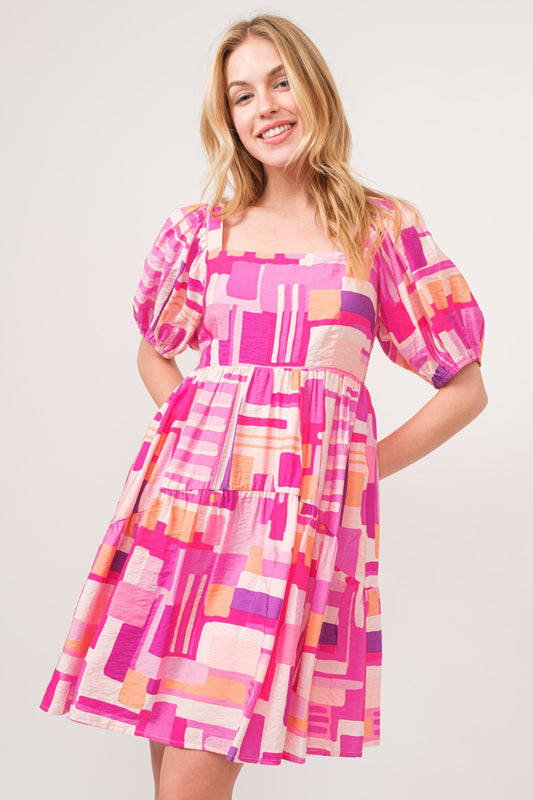 Women's Color Block Puff Sleeve Dress | Mini Dresses | Ro + Ivy