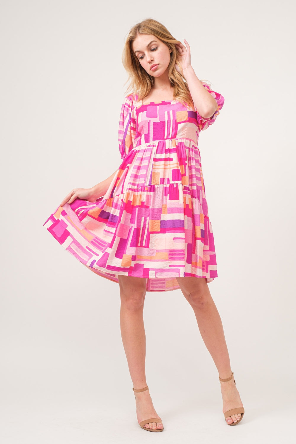 Women's Color Block Puff Sleeve Dress | Mini Dresses | Ro + Ivy