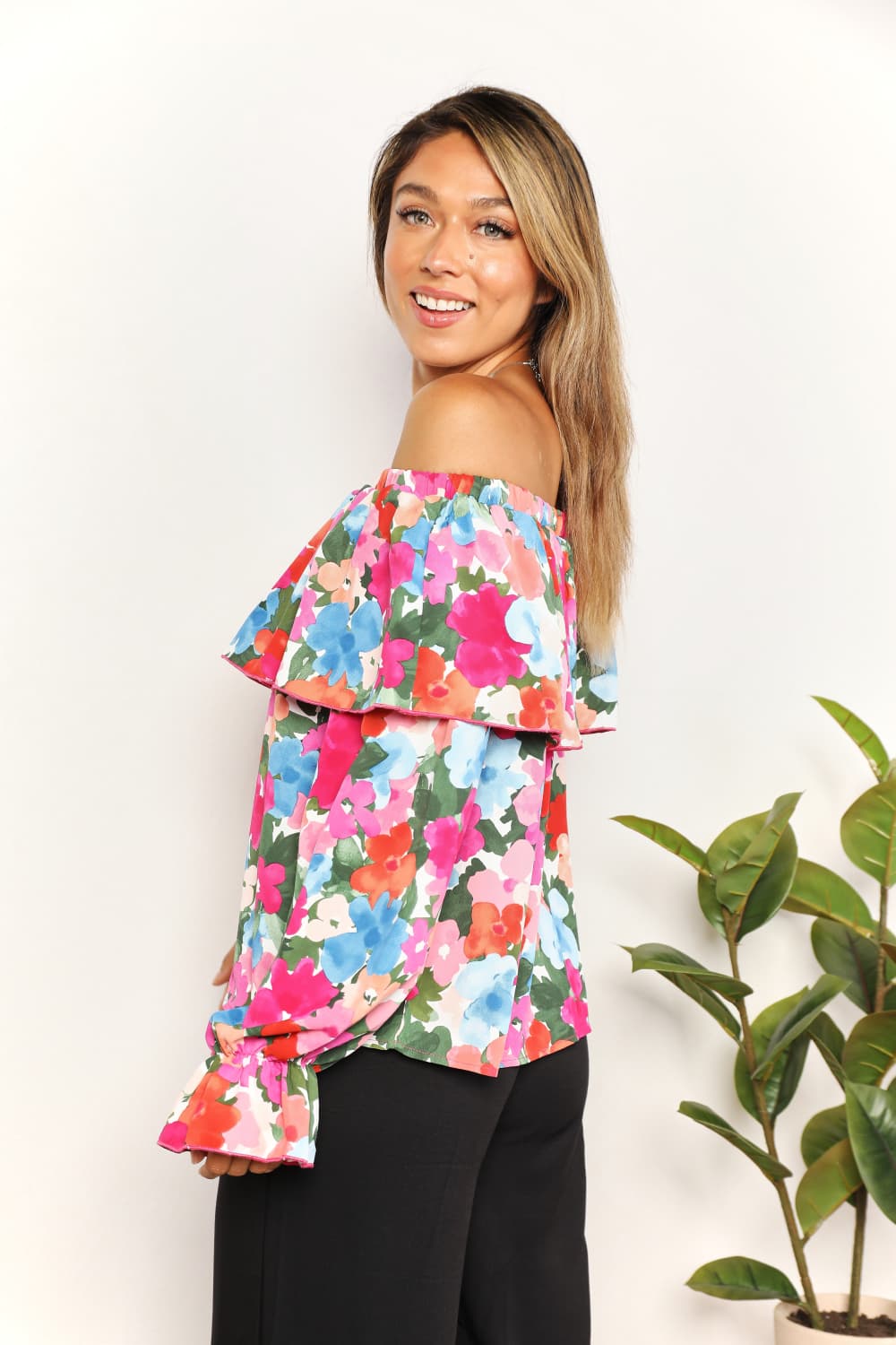 Women's Floral Off-Shoulder Flounce Sleeve Layered Blouse | Blouses | Ro + Ivy