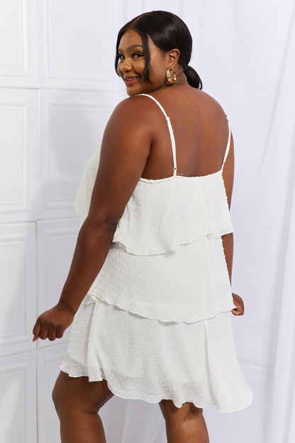 Women's Full Size Cascade Ruffle Short Cami Dress in Soft White | Mini Dresses | Ro + Ivy