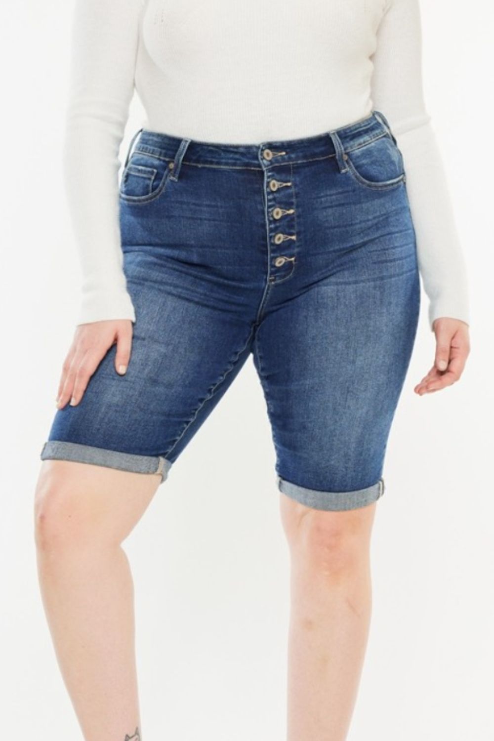 Women's Full Size Cat's Whiskers Button Fly Denim Shorts | Shorts | Ro + Ivy