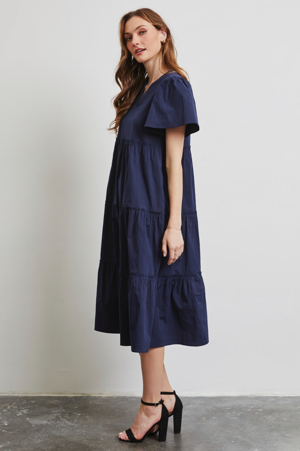 Women's Full Size Cotton Poplin Ruffled Tiered Midi Dress | Midi Dresses | Ro + Ivy