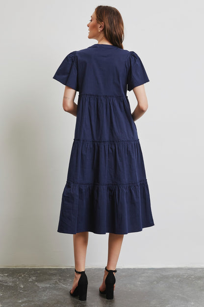 Women's Full Size Cotton Poplin Ruffled Tiered Midi Dress | Midi Dresses | Ro + Ivy