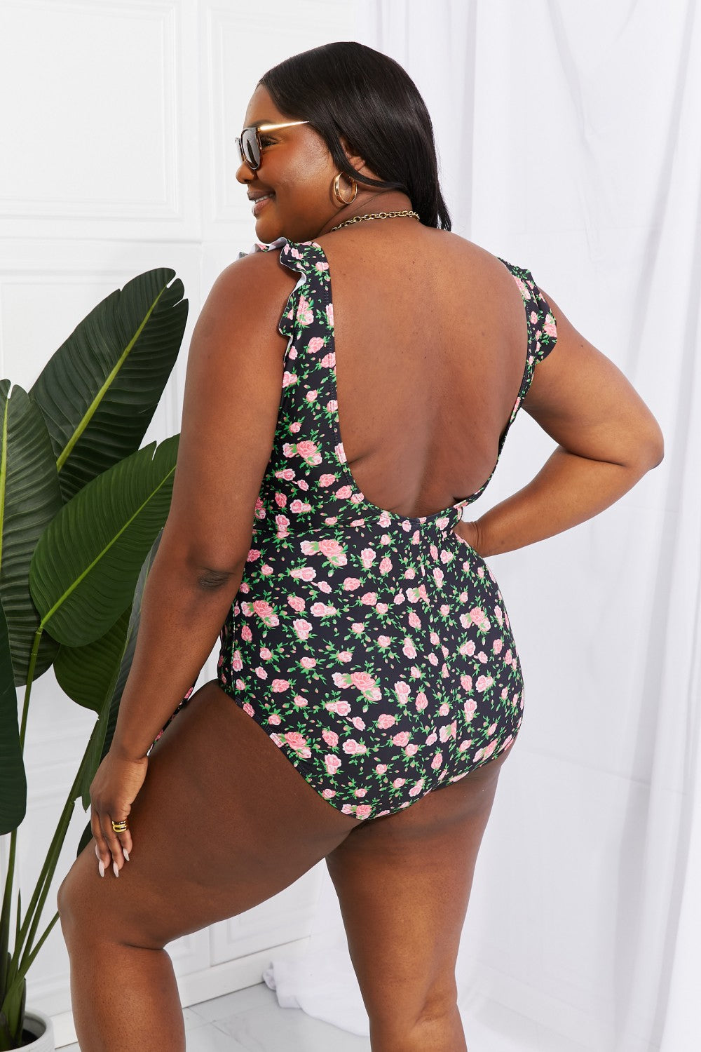 Women's Full Size Float On Ruffle Faux Wrap One-Piece Swimsuit in Floral | Swimsuit | Ro + Ivy