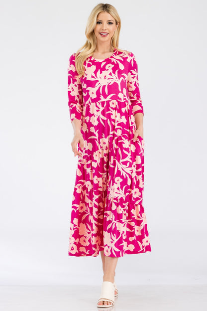 Women's Full Size Floral Round Neck Ruffle Hem Dress | Midi Dresses | Ro + Ivy