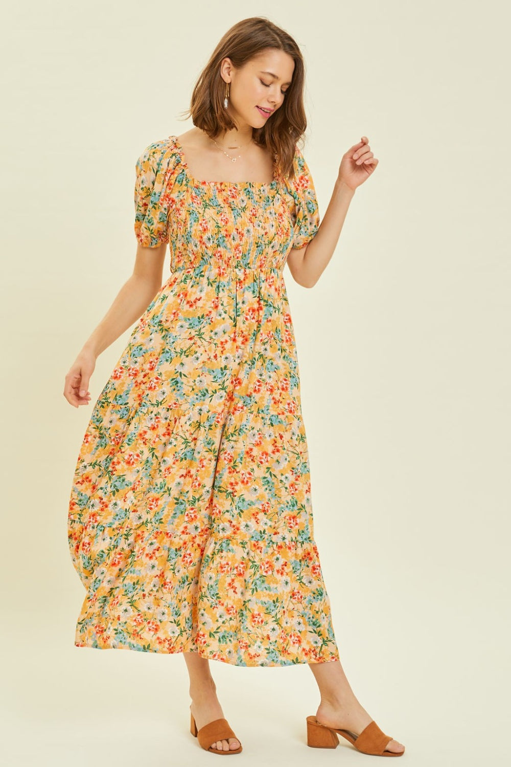 Women's Full Size Floral Smocked Tiered Midi Dress | Midi Dresses | Ro + Ivy