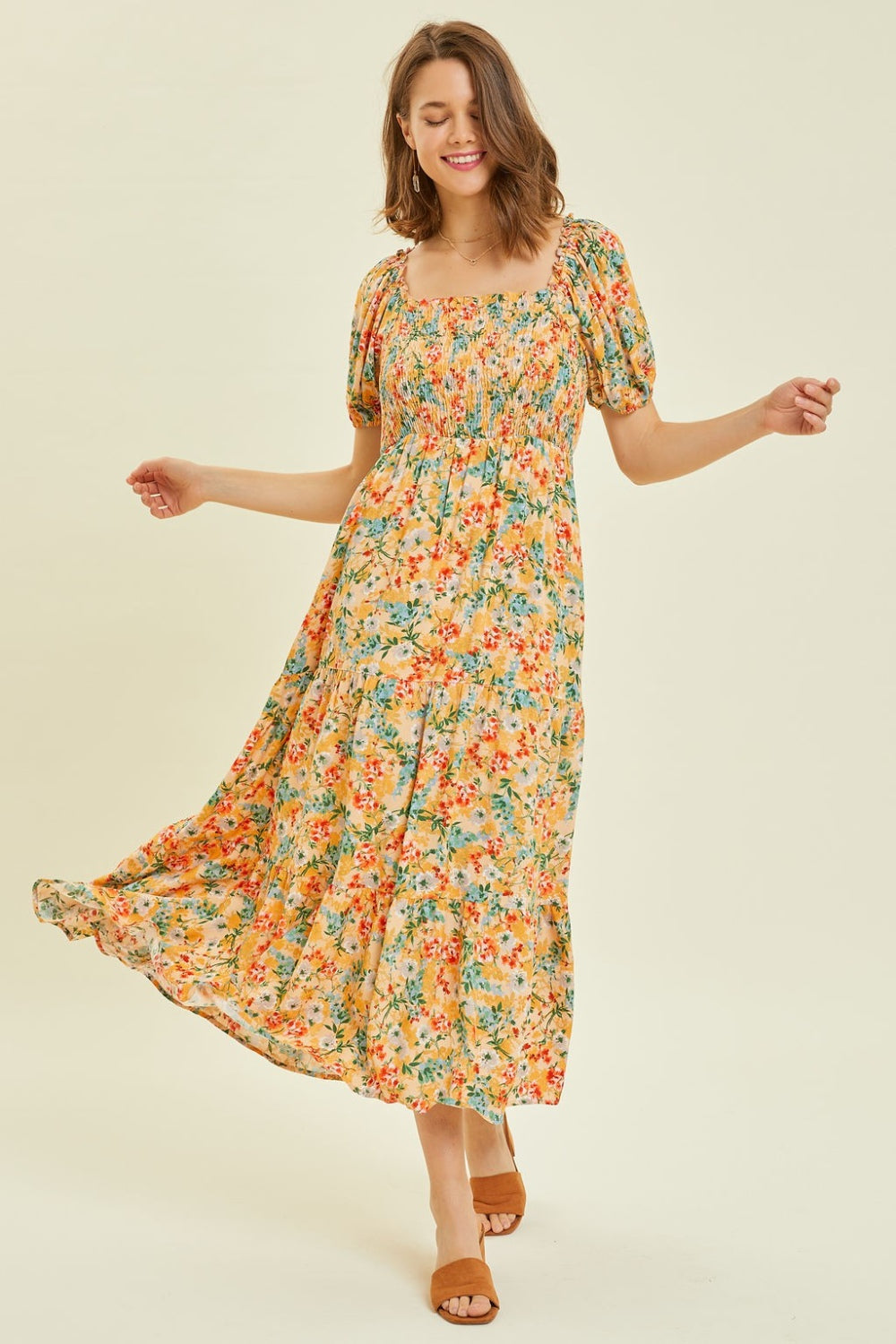 Women's Full Size Floral Smocked Tiered Midi Dress | Midi Dresses | Ro + Ivy