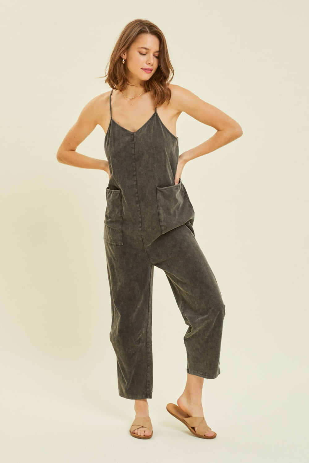 Women's Full Size Mineral-Washed Oversized Jumpsuit with Pockets | Jumpsuits | Ro + Ivy