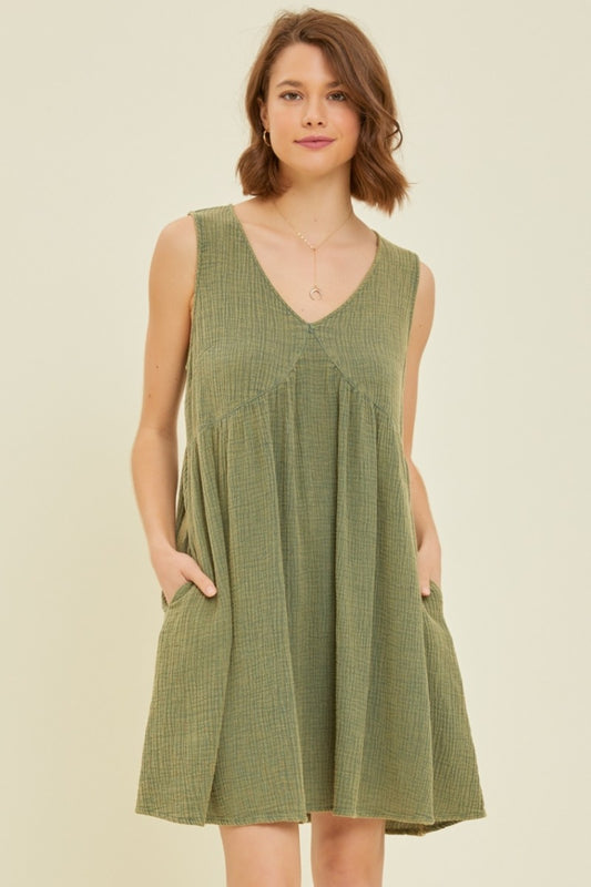 Women's Full Size Texture V-Neck Sleeveless Flare Mini Dress | Mini Dresses | Ro + Ivy