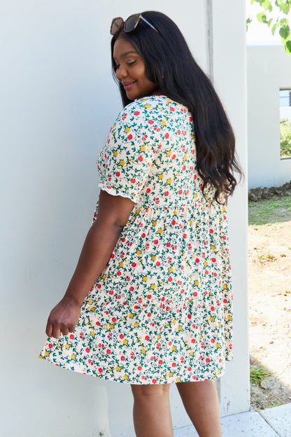 Women's Full Size V-Neck Ruffle Sleeve Floral Short Dress | Mini Dresses | Ro + Ivy