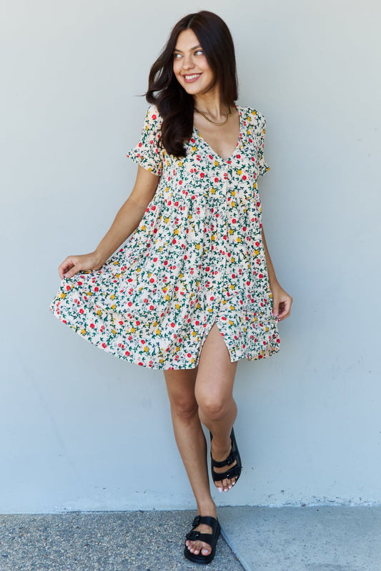 Women's Full Size V-Neck Ruffle Sleeve Floral Short Dress | Mini Dresses | Ro + Ivy