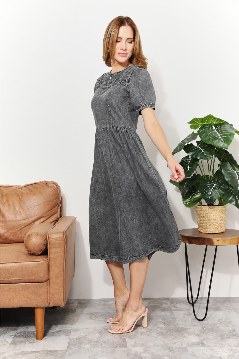 Women's Full Size Washed Chambray Midi Dress | Midi Dresses | Ro + Ivy