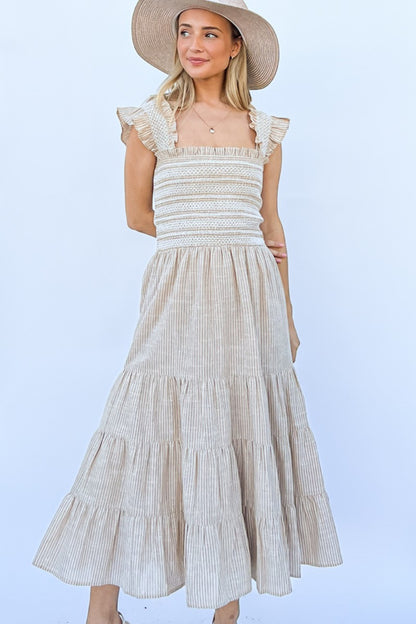 Women's Linen Striped Ruffle Maxi Dress | Maxi Dresses | Ro + Ivy