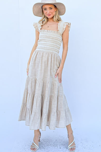 Women's Linen Striped Ruffle Maxi Dress | Maxi Dresses | Ro + Ivy