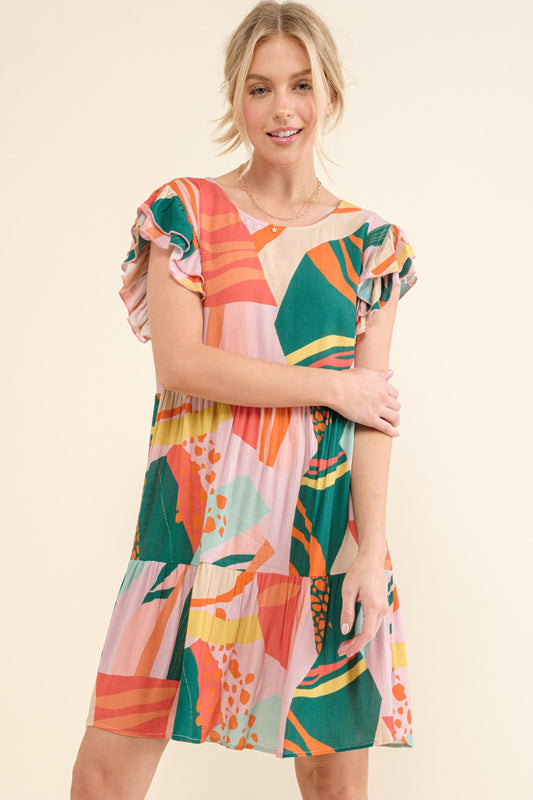 Women's Printed Double Ruffle Sleeve Short Dress | Mini Dresses | Ro + Ivy