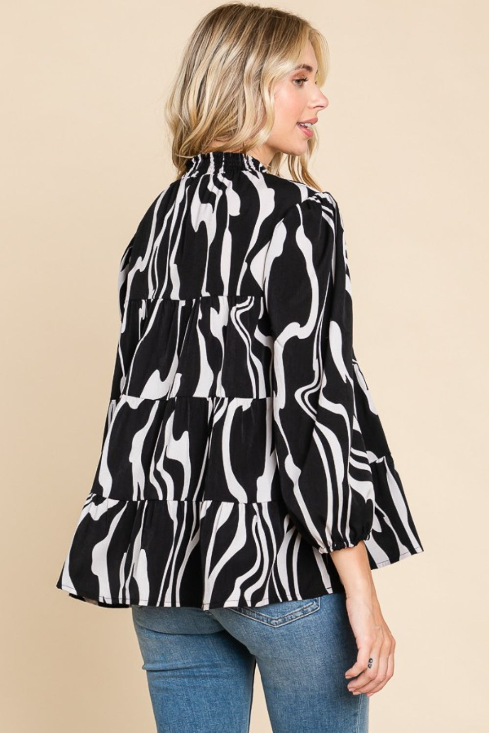 Women's Printed Smock Neck Tiered Blouse | Blouses | Ro + Ivy