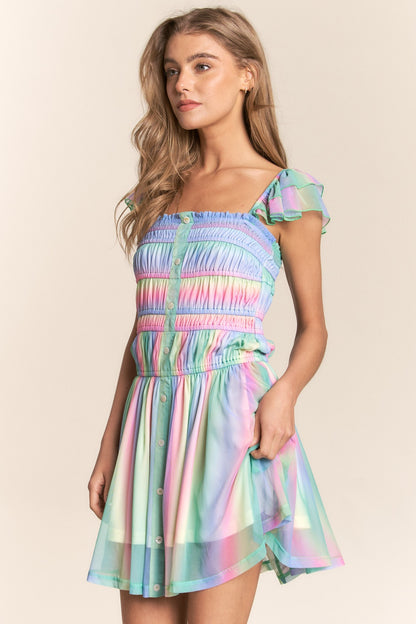 Women's Rainbow Smocked Mini Mesh Dress | Mini Dresses | Ro + Ivy