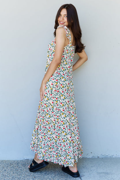 Women's Ruffle Floral Maxi Dress in Natural Rose | Maxi Dresses | Ro + Ivy
