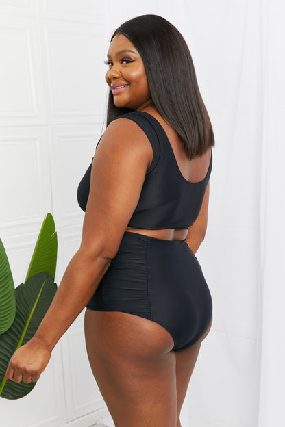 Women's Sanibel Crop Swim Top and Ruched Bottoms Swimsuit Set in Black | Swimsuit | Ro + Ivy