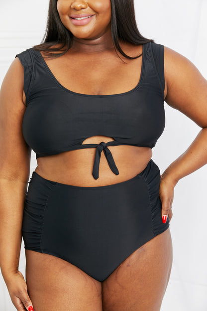 Women's Sanibel Crop Swim Top and Ruched Bottoms Swimsuit Set in Black | Swimsuit | Ro + Ivy