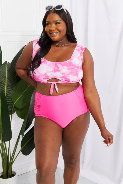 Women's Sanibel Crop Swim Top and Ruched Bottoms Swimsuit Set in Pink | Swimsuit | Ro + Ivy