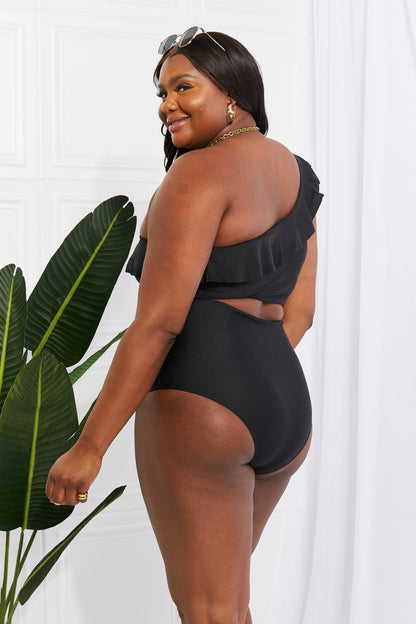 Women's Seaside Romance Ruffle One-Shoulder Bikini in Black | Bikini | Ro + Ivy