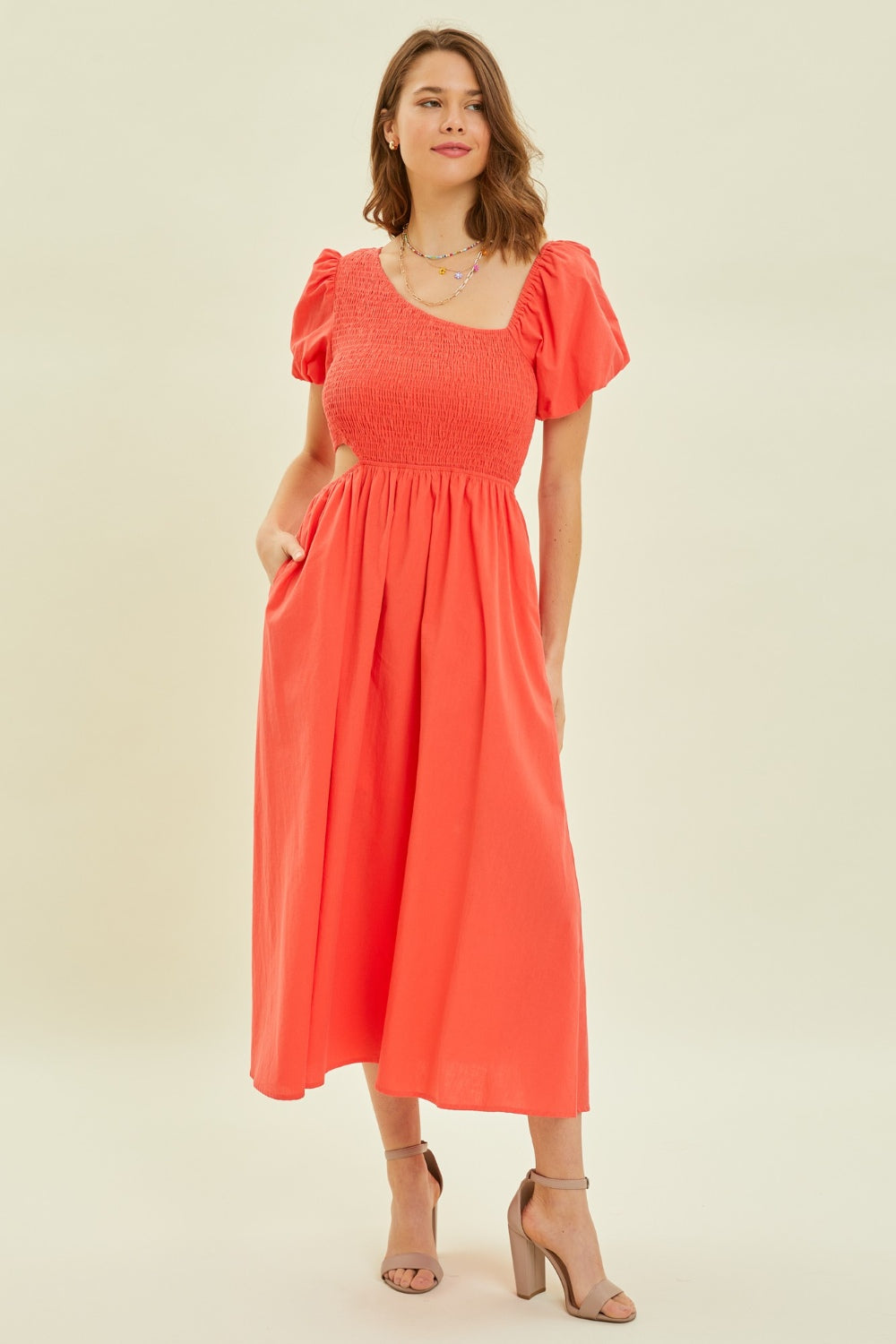 Women's Smocked Cutout Midi Dress | Midi Dresses | Ro + Ivy